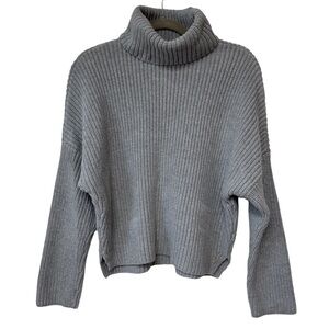 {A&F} "Dad" Turtleneck Thick Chunky Knit Cropped Dolman Gray Sweater Top